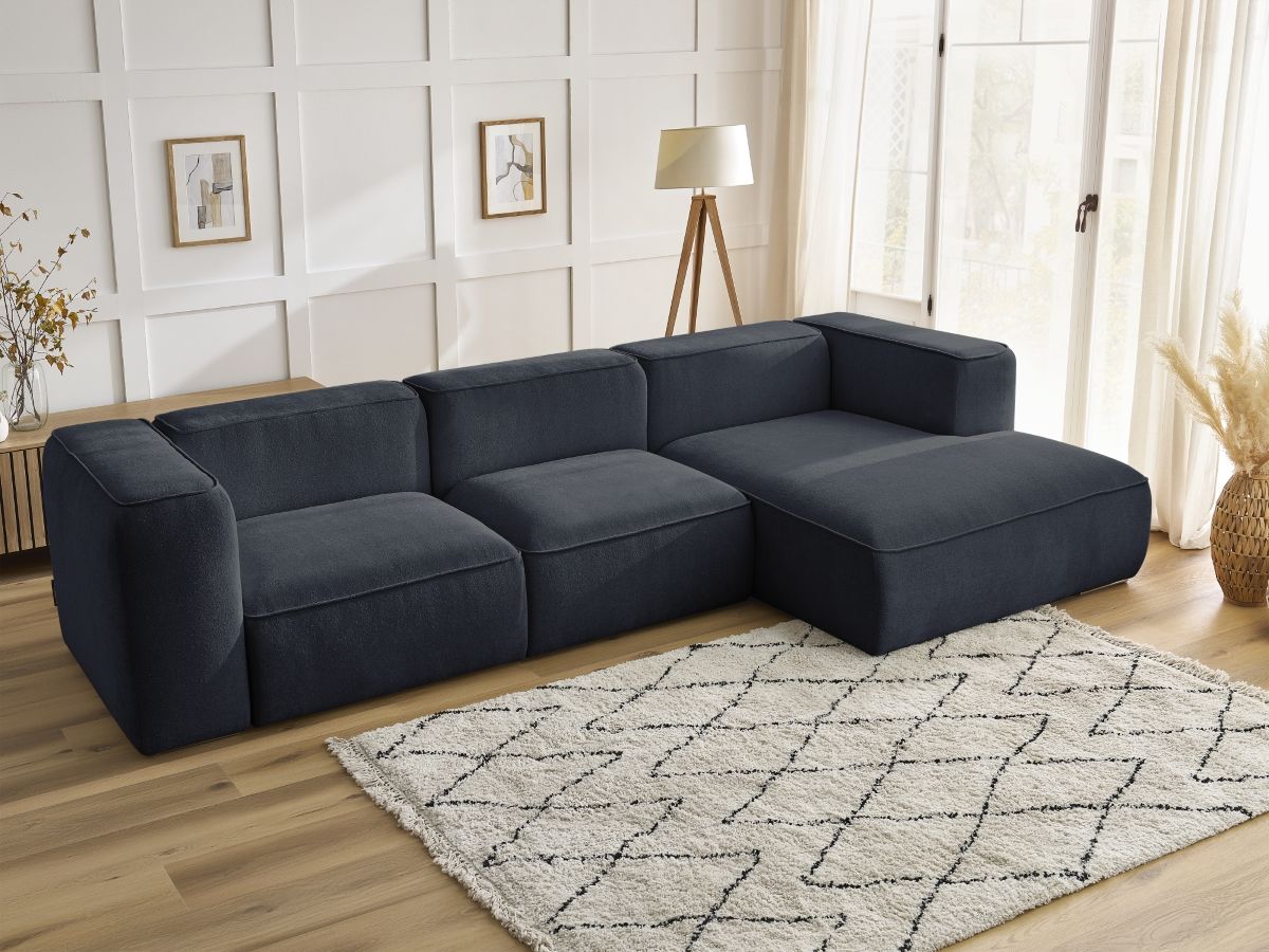 Bobochic Zephyr Ecksofa 349 × 165 cm Strukturstoff Dunkelblau Ecke rechts