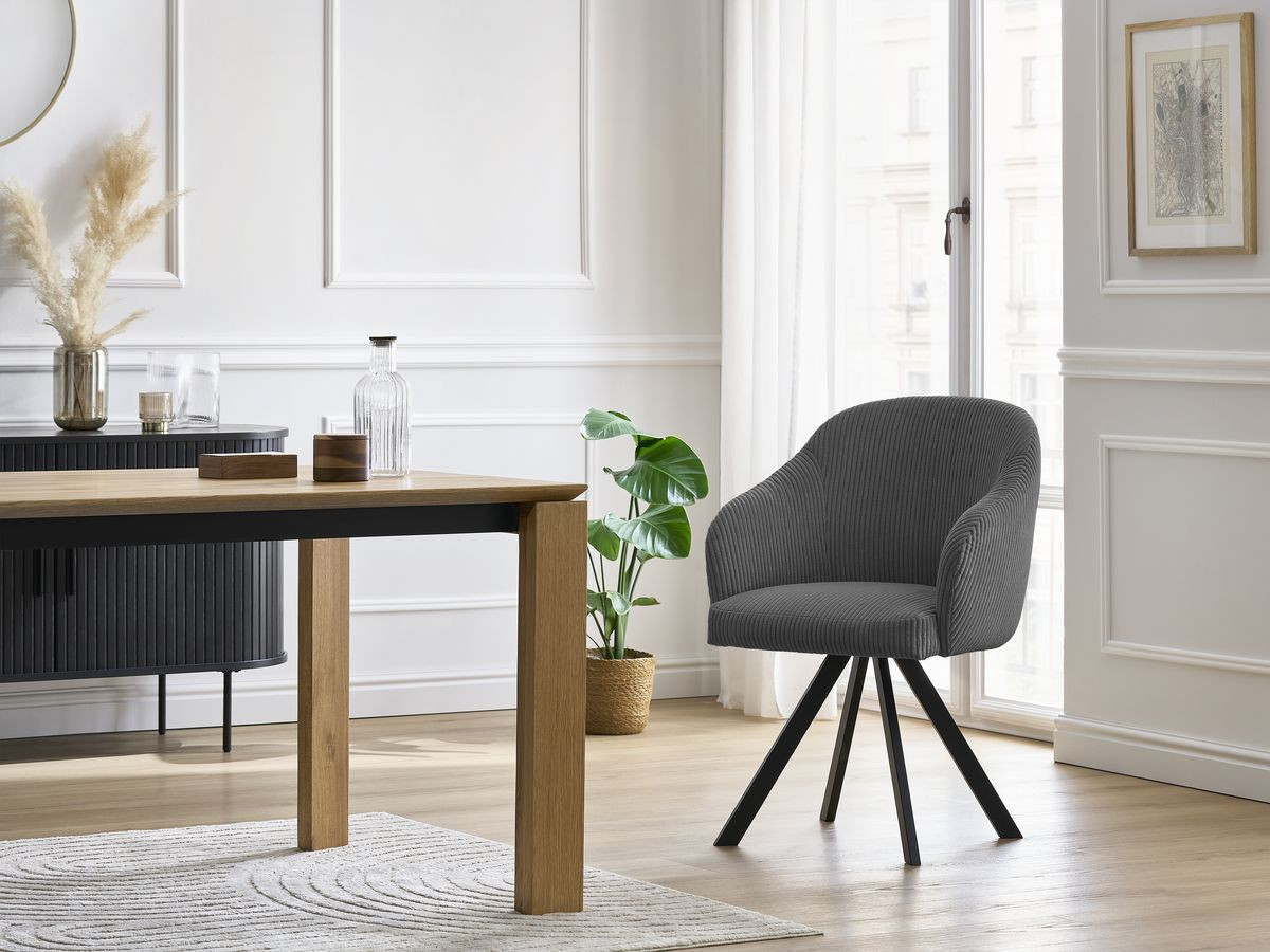 Bobochic Sophie Esszimmerstuhl 4er-Set mit Sternfuß Cordsamt Dunkelgrau