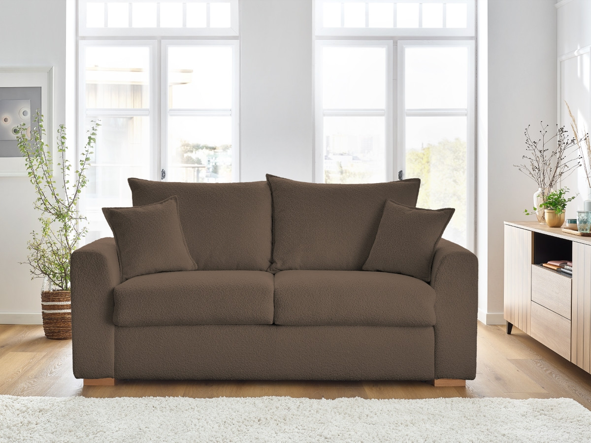 Bobochic Augustin Schlafsofa 3-Sitzer Bouclé-Stoff Braun, Liegefläche 140 × 200 cm