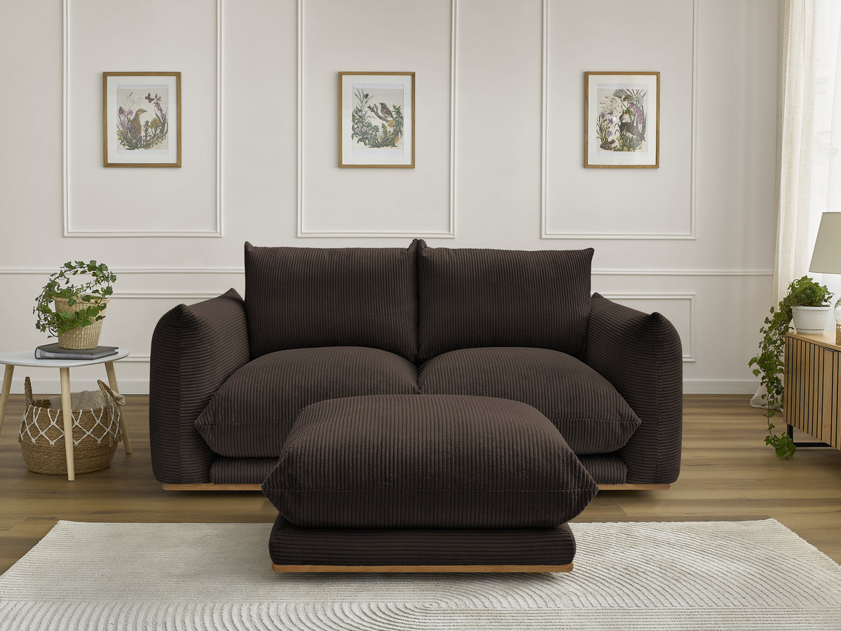 Bobochic Ernest Sofa 3-Sitzer mit Pouf 193 × 106 cm Cordsamt Braun
