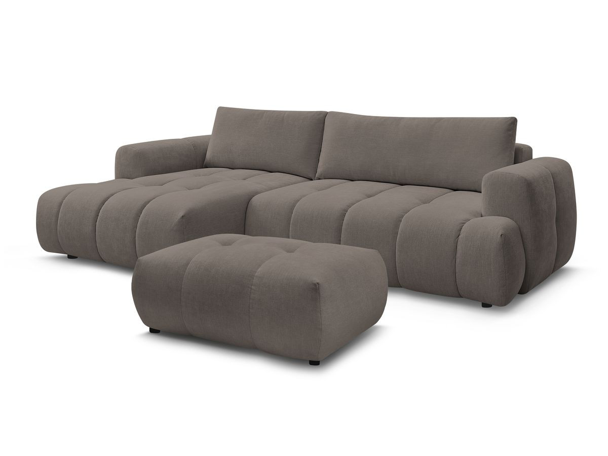 Bobochic Fuji Ecksofa mit Schlaffunktion und Bettkasten und Pouf 292 × 160 cm Stoff Taupe Ecke links
