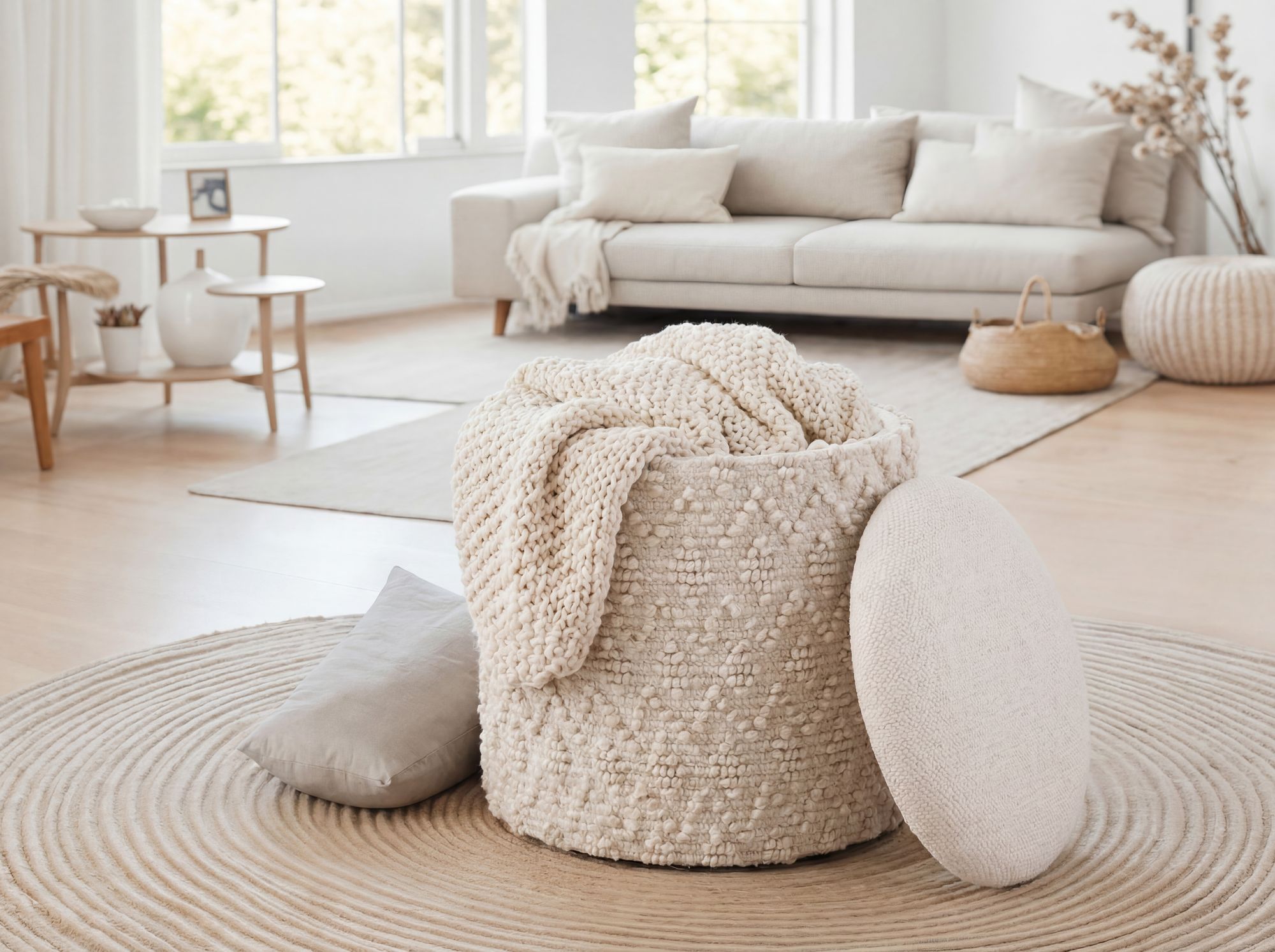 Sitzhocker Vagsbygd Stoff Creme Ø 40 cm