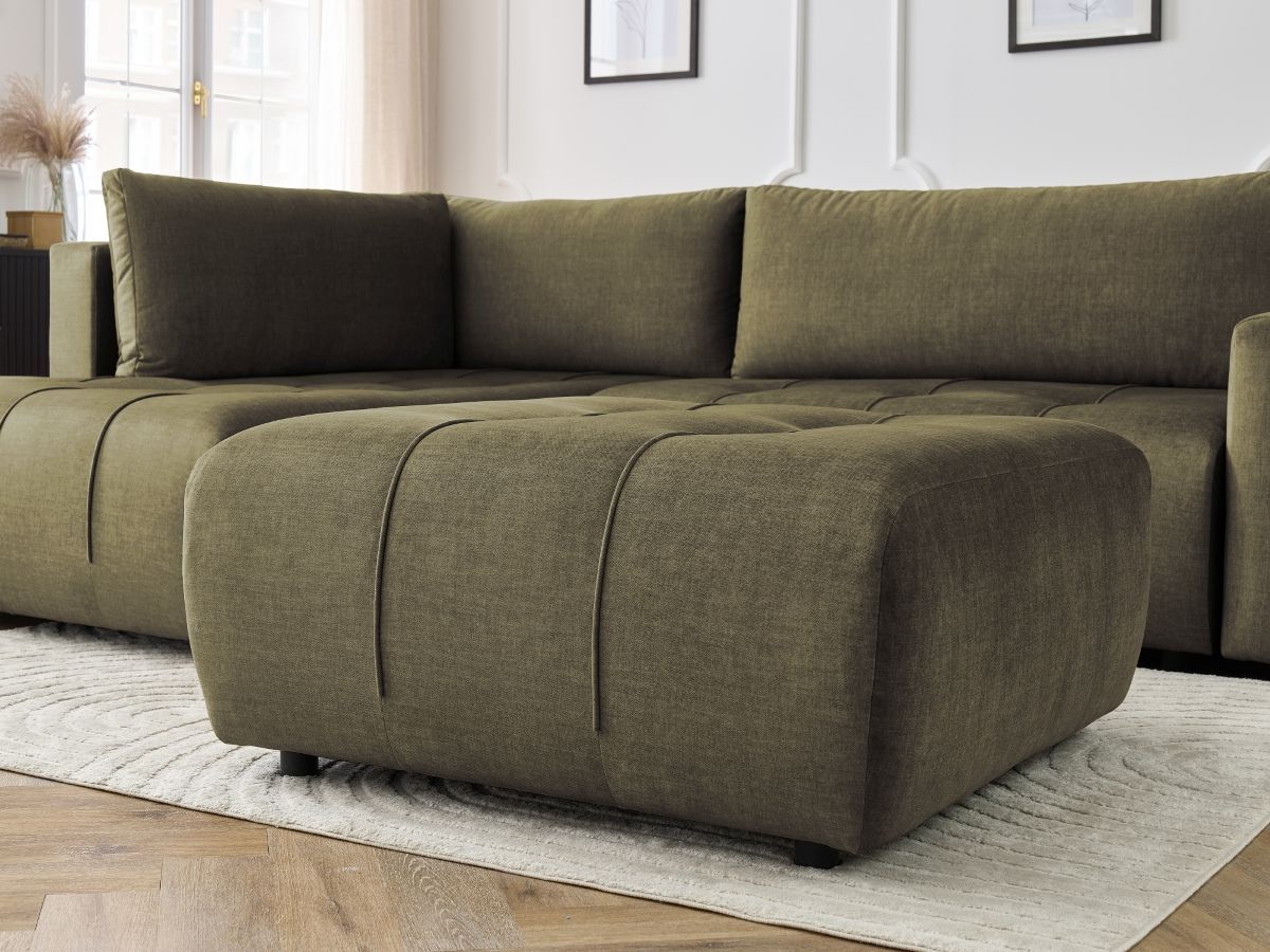 Bobochic Arsene Ecksofa mit Schlaffunktion und Bettkasten und Pouf 277 × 200 cm Samt Grün Ecke links