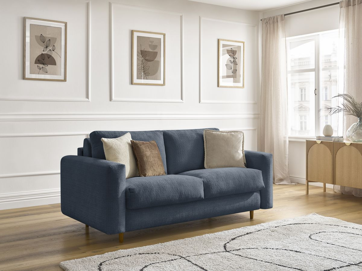Bobochic Cocoone Schlafsofa 3-Sitzer Strukturstoff Dunkelblau, Liegefläche 140 × 200 cm