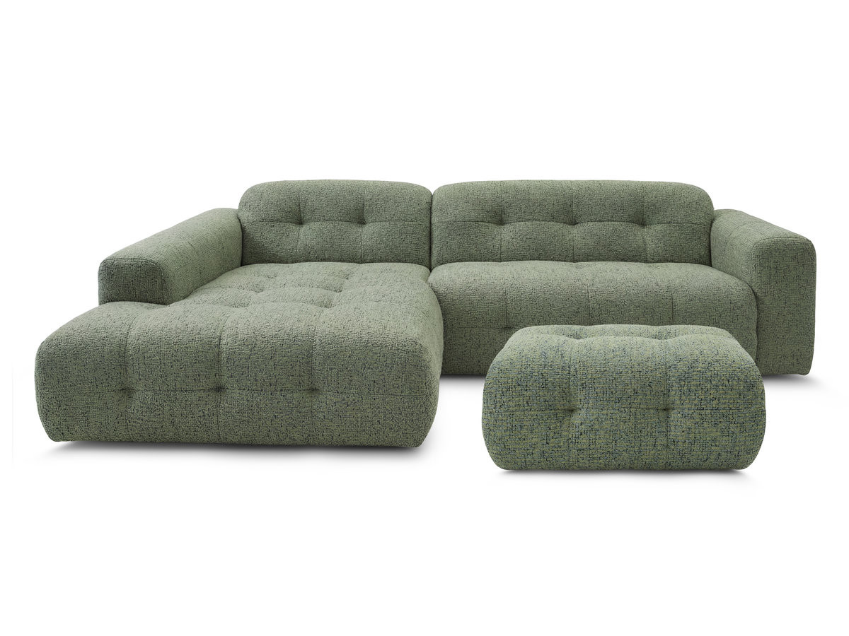 Bobochic Laura Ecksofa mit kleinem Pouf Melange-Stoff Hellgrün Ecke links