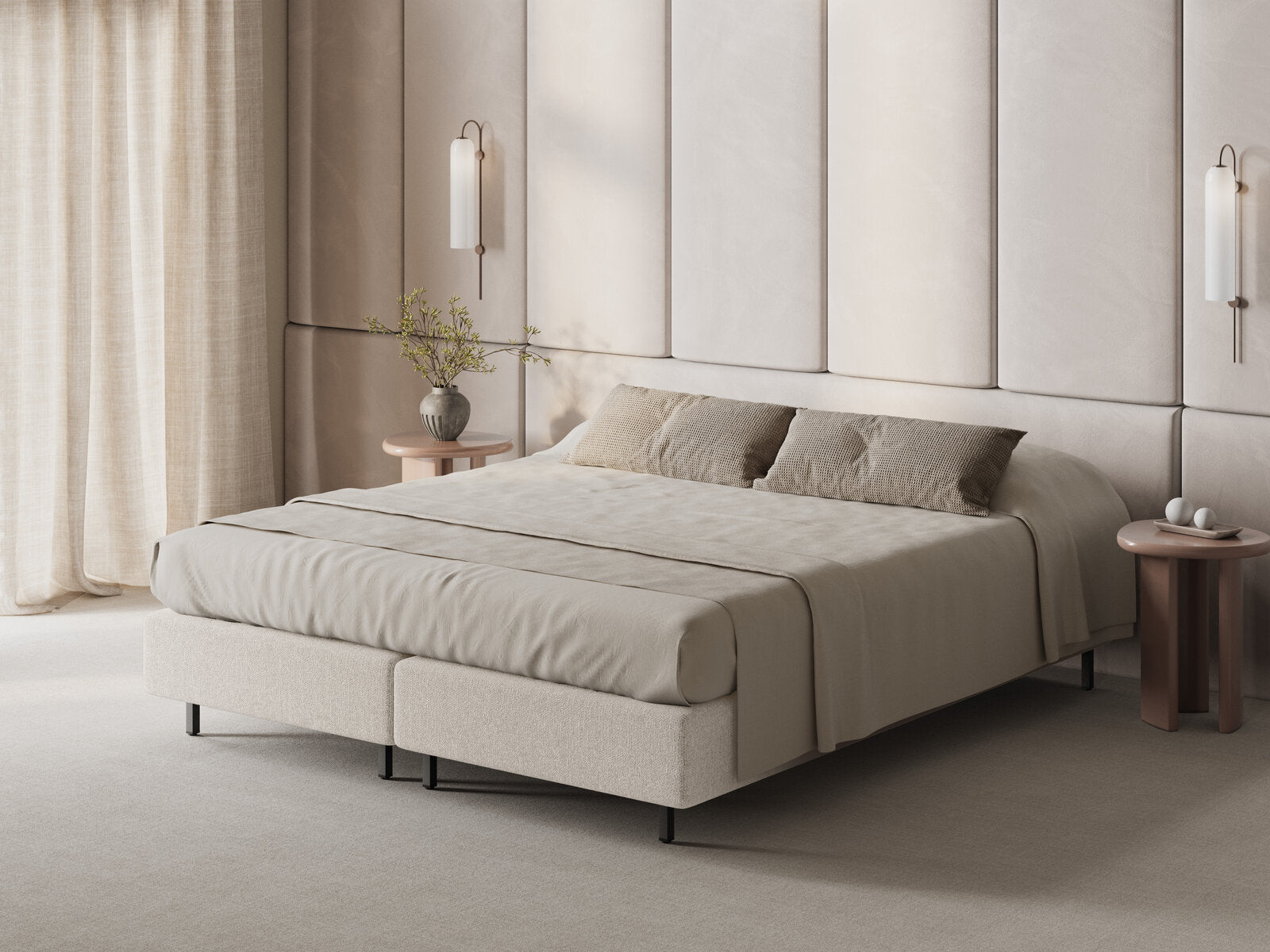 Micadoni Whale Bettgestell 100 cm (H 33 cm) Chenille Eden Helles Beige 90x200