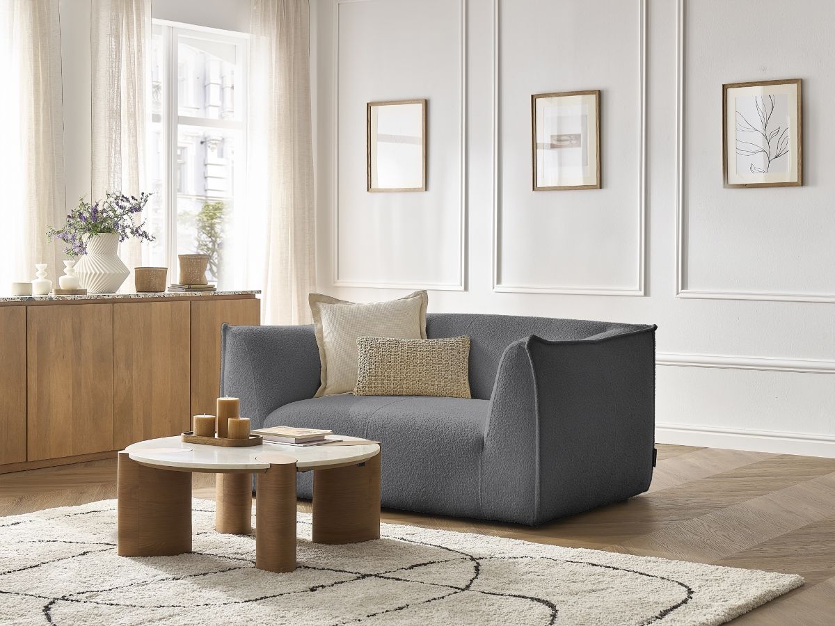 Bobochic Giorgia Sofa 2-Sitzer Bouclé-Stoff Dunkelgrau