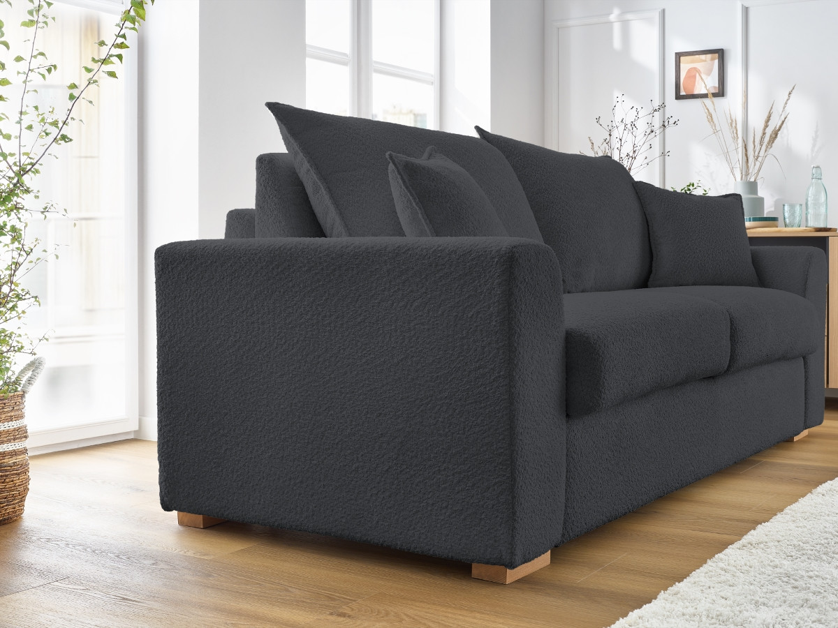 Bobochic Augustin Schlafsofa 3-Sitzer Bouclé-Stoff Dunkelgrau, Liegefläche 140 × 200 cm