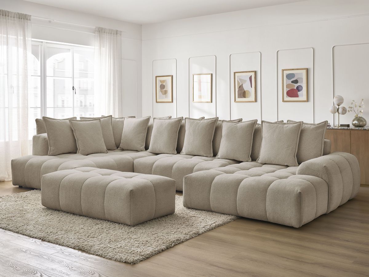 Bobochic Everest Wohnlandschaft mit Pouf, 14 Kissen Melange-Stoff Taupe Ecke rechts