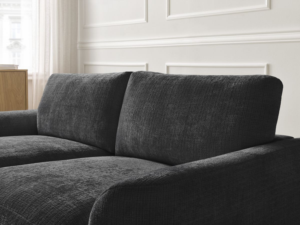 Bobochic Leonore Ecksofa mit Pouf Strukturstoff Schwarz Ecke links