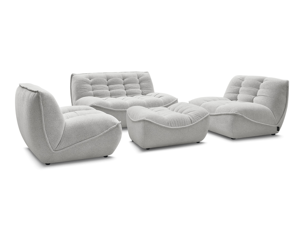 Bobochic Serena Sofa 4-Sitzer mit Pouf Melange-Stoff Hellgrau