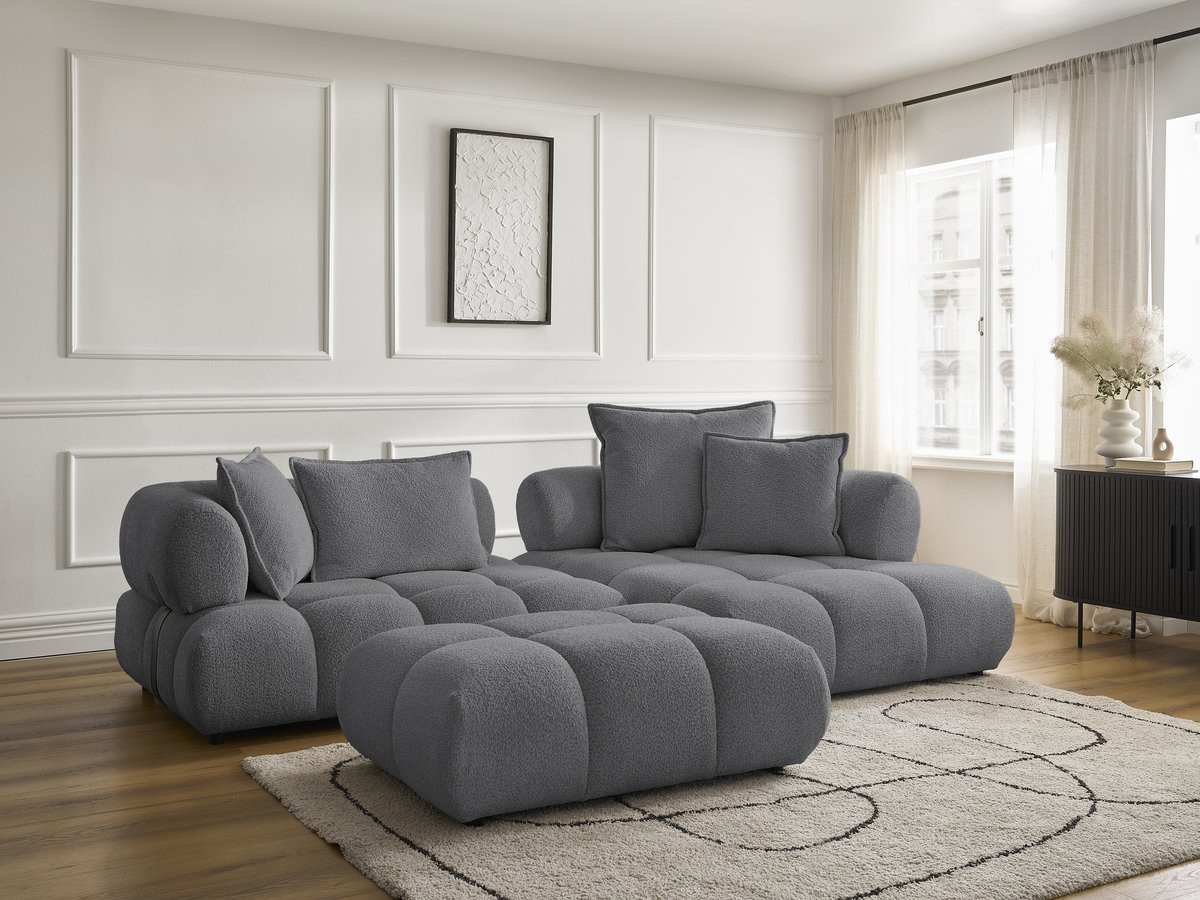 Bobochic Alya Ecksofa mit Pouf Bouclé-Stoff Dunkelgrau Ecke rechts