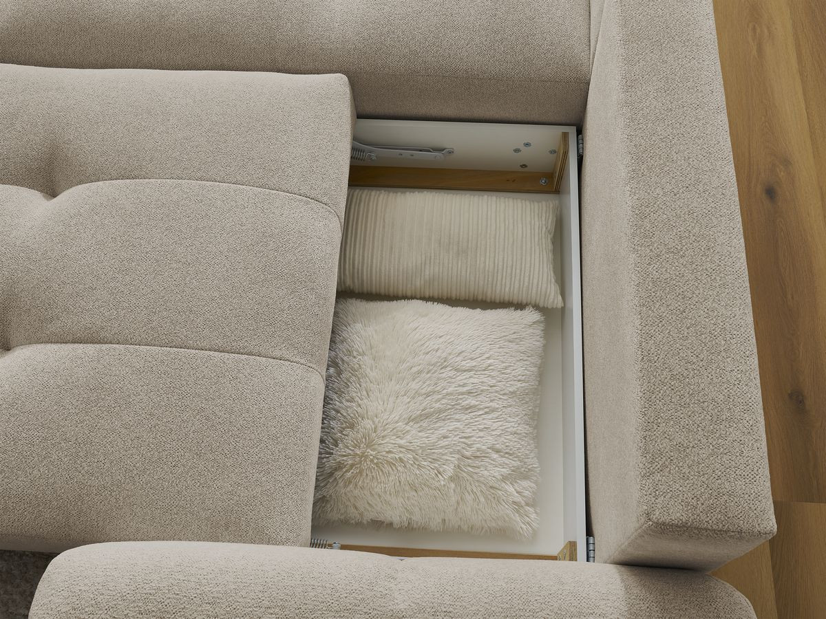 Bobochic Roxelane Ecksofa mit Schlaffunktion und Bettkasten 258 × 150 cm Melange-Stoff Taupe Ecke links