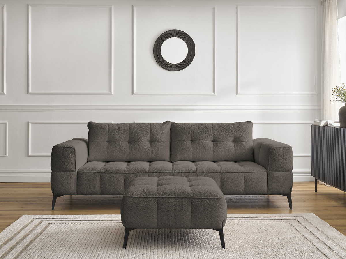 Bobochic Anis Sofa 3-Sitzer mit Pouf Bouclé-Stoff Braun