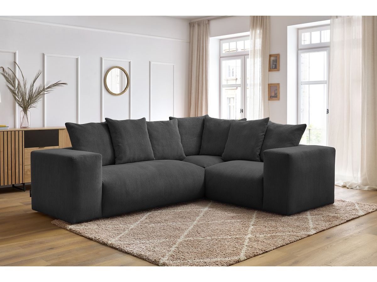 Bobochic Voltaire Ecksofa 268 × 214 cm Cordsamt Dunkelgrau Ecke rechts