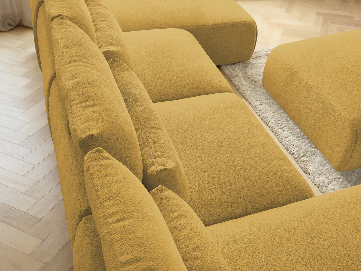 Bobochic Jana Wohnlandschaft mit großem Pouf Melange-Stoff Gelb