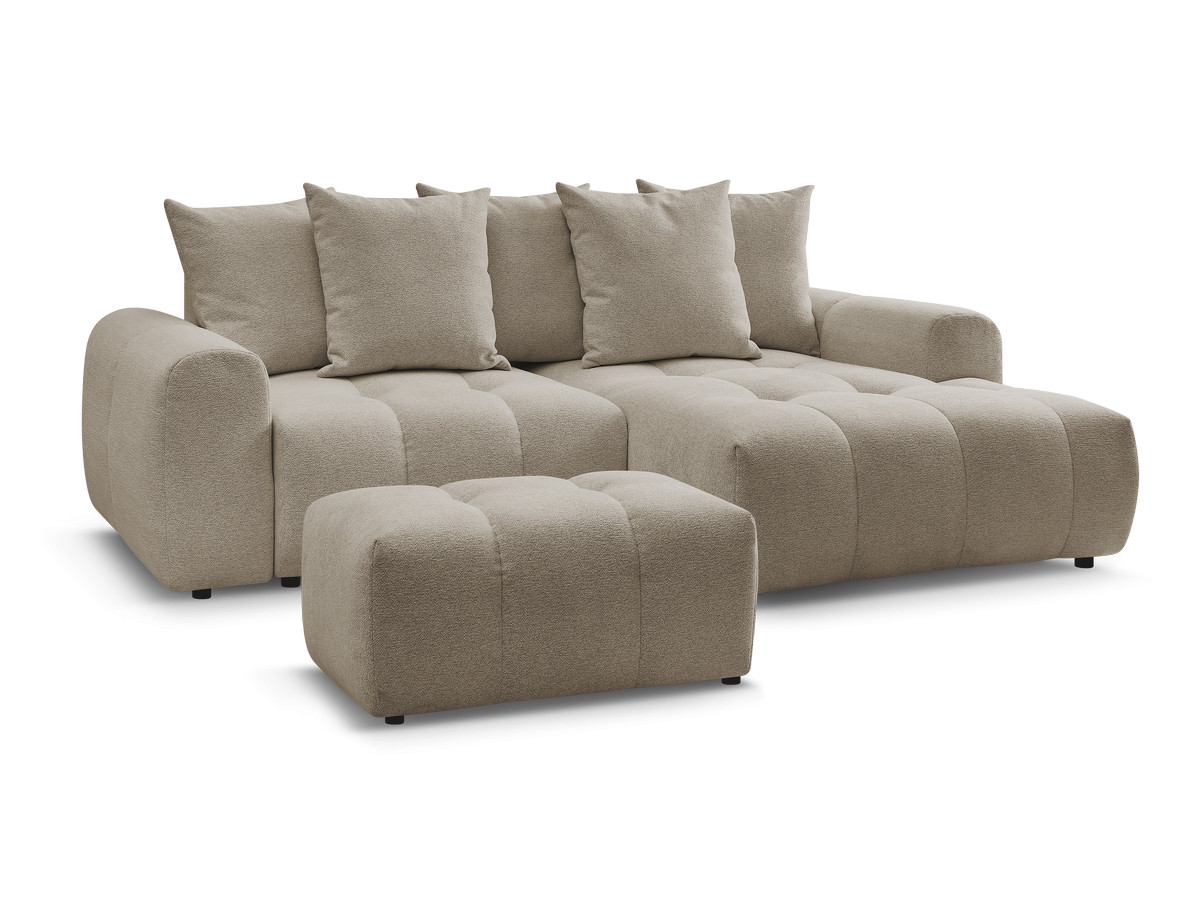 Bobochic Roxelane Ecksofa mit Schlaffunktion und Bettkasten und Pouf 258 × 150 cm Melange-Stoff Taupe Ecke rechts