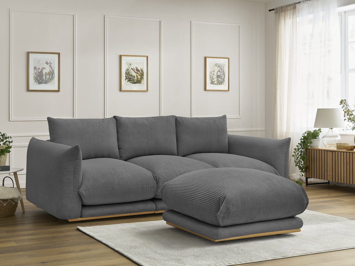 Bobochic Ernest Sofa 3-Sitzer mit Pouf 266 × 106 cm Cordsamt Dunkelgrau