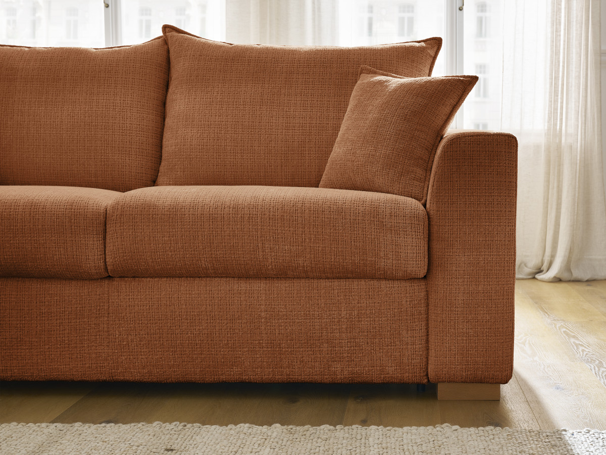 Bobochic Augustin Ecksofa mit Schlaffunktion und Bettkasten Strukturstoff Orange, Liegefläche 160 × 200 cm