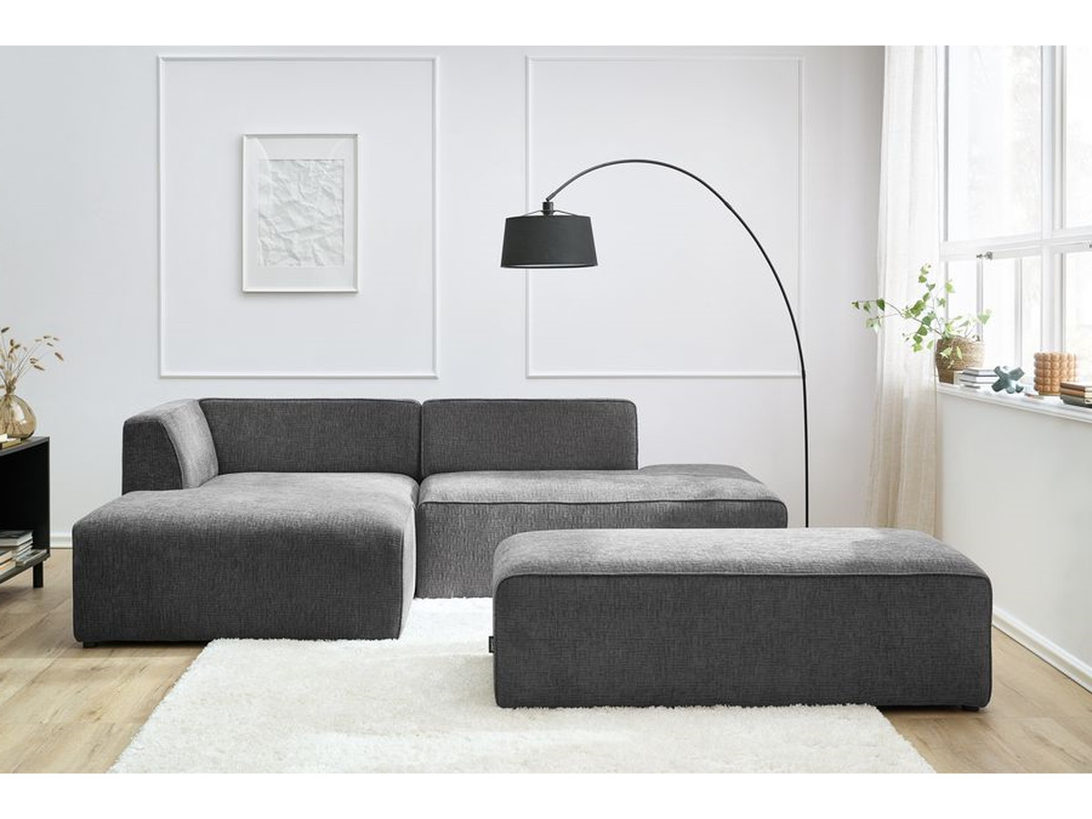 Bobochic Megeve Ecksofa mit Schlaffunktion und Pouf Strukturstoff Dunkelgrau Ecke links