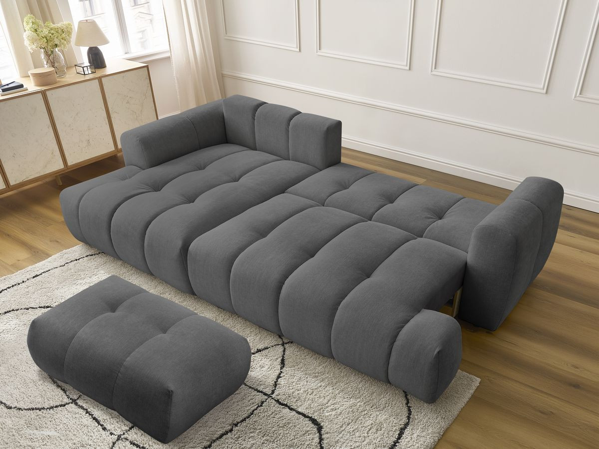 Bobochic Fuji Ecksofa mit Schlaffunktion und Bettkasten und Pouf 292 × 160 cm Stoff Dunkelgrau Ecke links