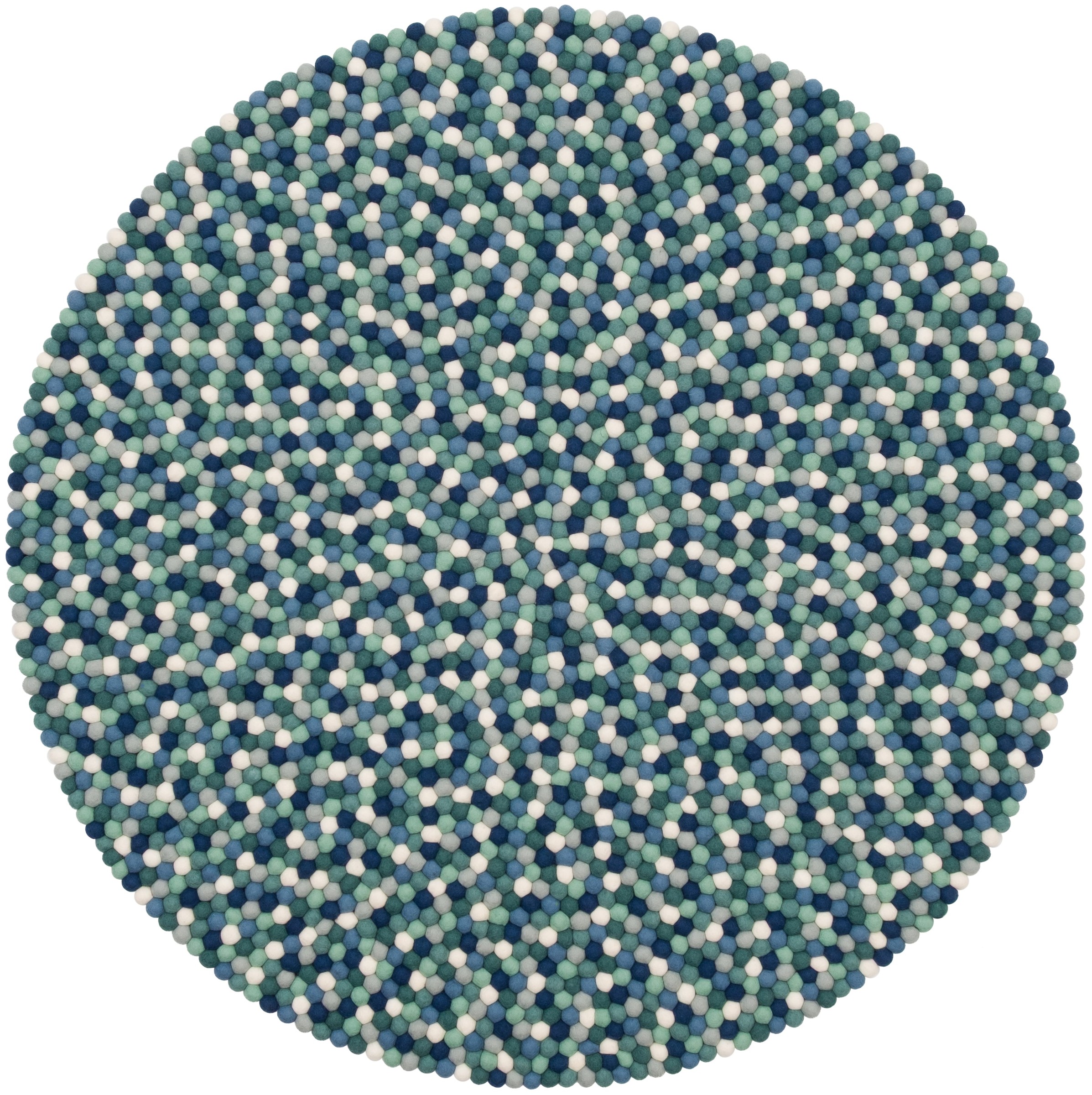 myfelt Mare Filzkugelteppich Blau-Türkis-Weiß