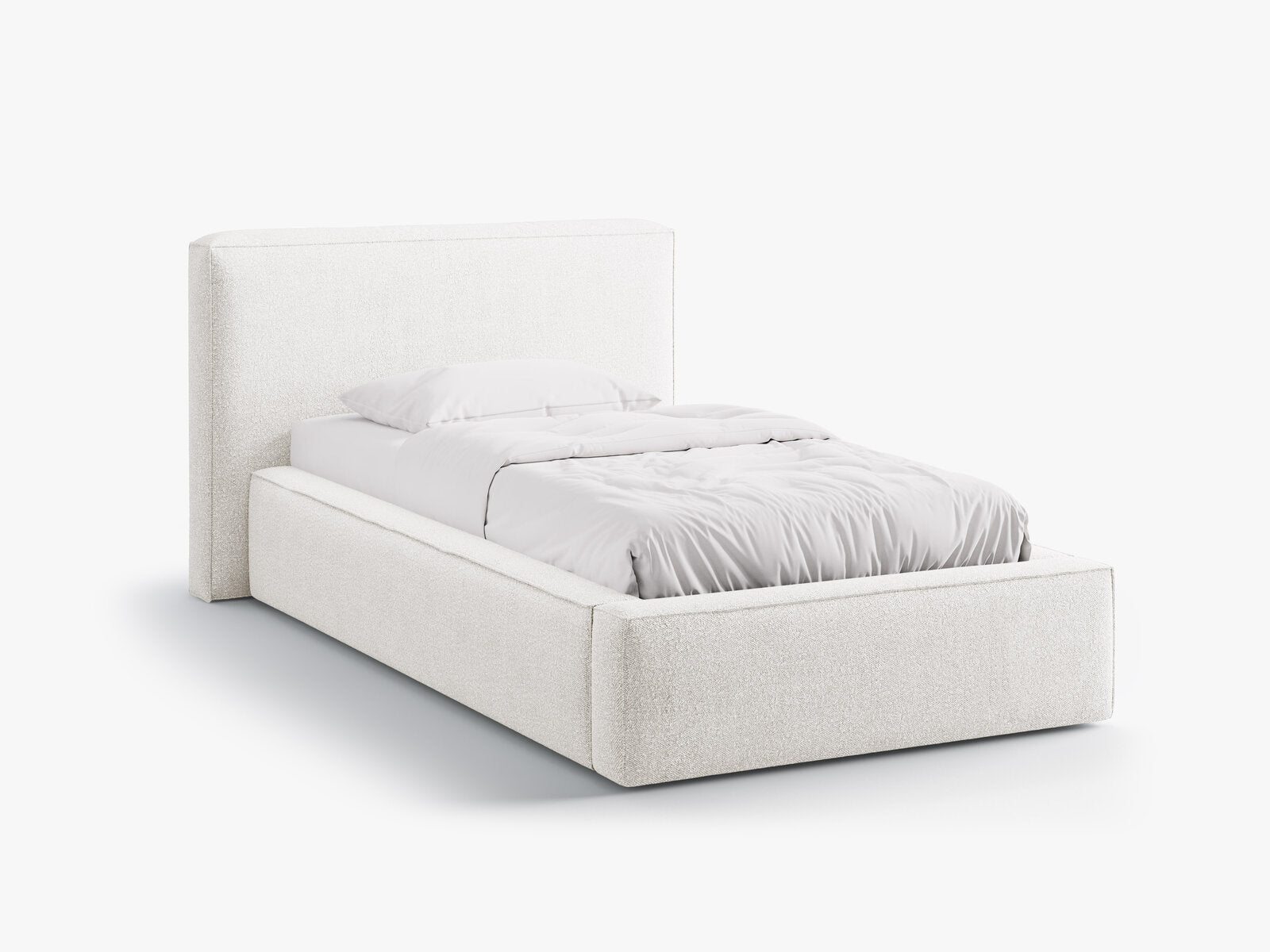 Micadoni Single Polsterbett mit Stauraum Jodie Boucle Baloo Weiß 90x200