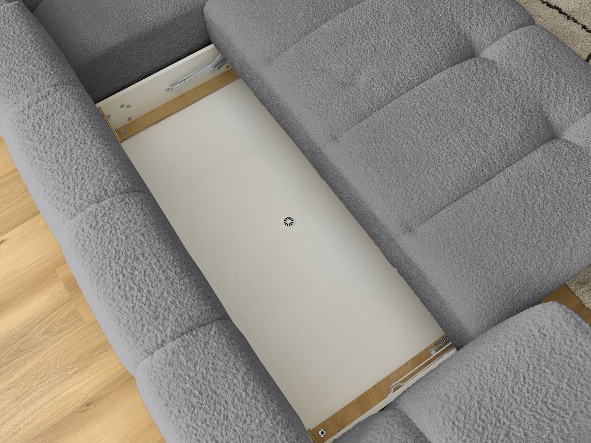Bobochic Fuji Ecksofa mit Schlaffunktion und Bettkasten 282 × 204 cm Bouclé-Stoff Dunkelgrau Ecke rechts