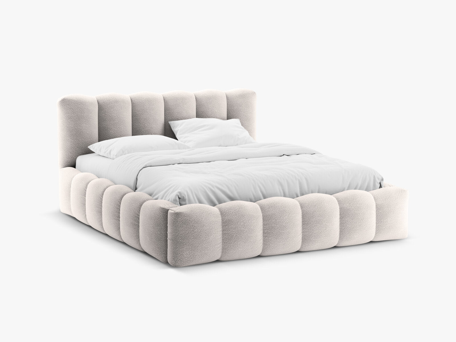 Micadoni Stauraumbett mit Kopfteil Lupine Boucle Baloo Hellgrau 140x200