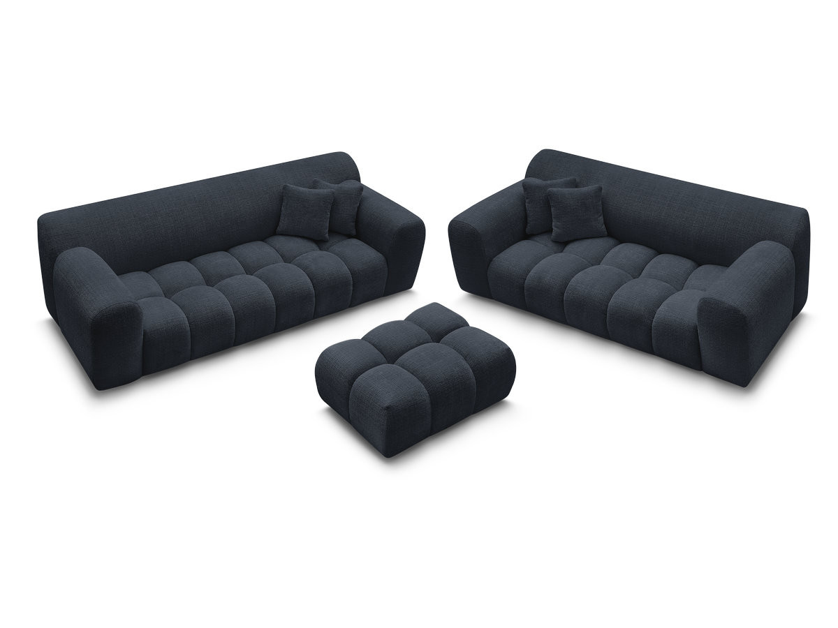 Bobochic Melisse Sofa 5-Sitzer mit Pouf Strukturstoff Blau