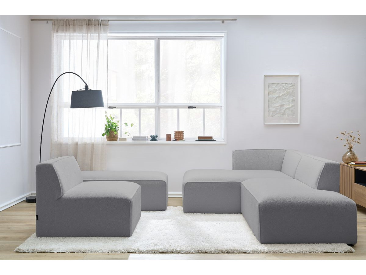 Bobochic Megeve Ecksofa mit Pouf Bouclé-Stoff Hellgrau Ecke links