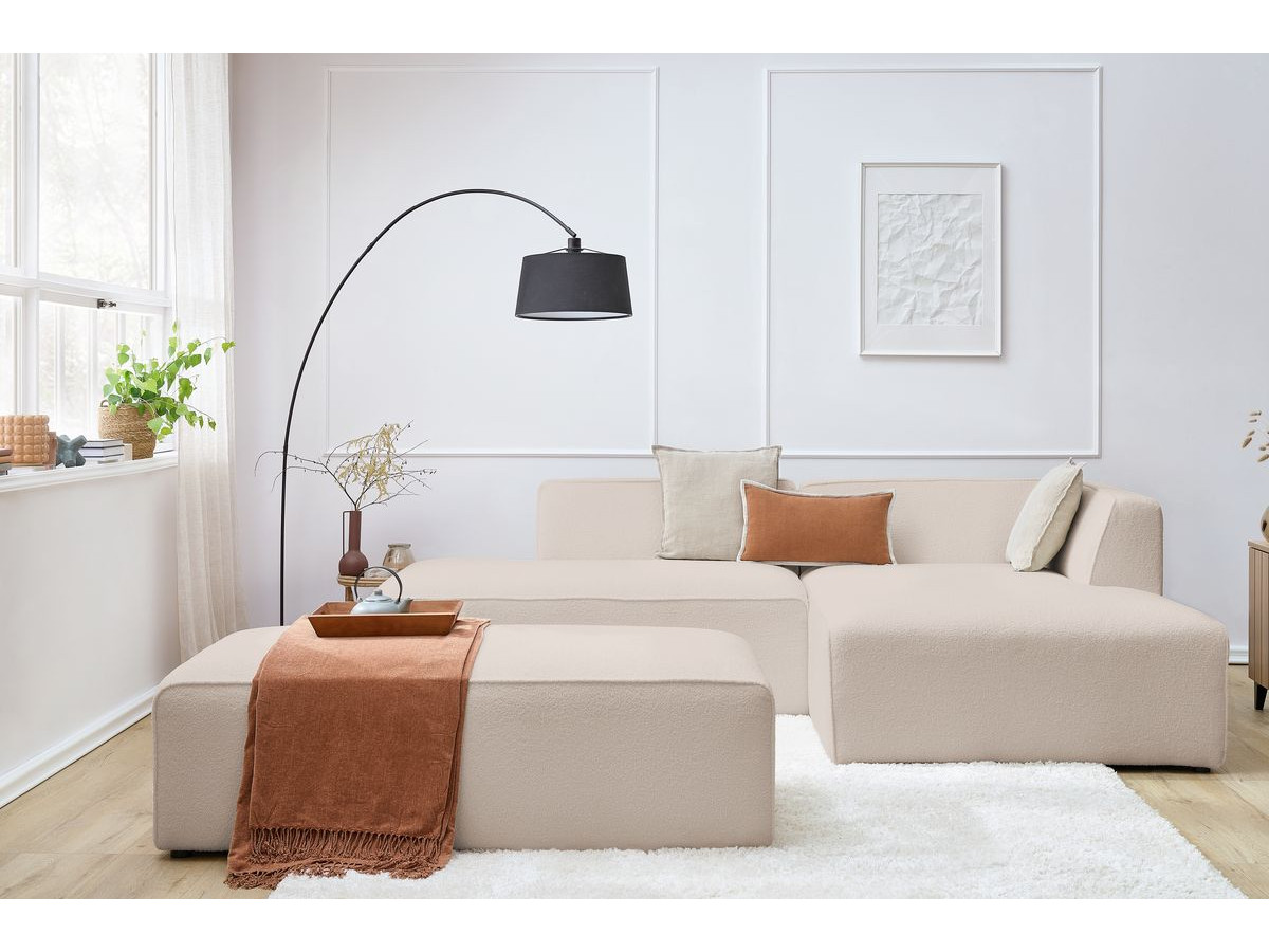 Bobochic Megeve Ecksofa mit Schlaffunktion und Pouf Bouclé-Stoff Beige Ecke rechts