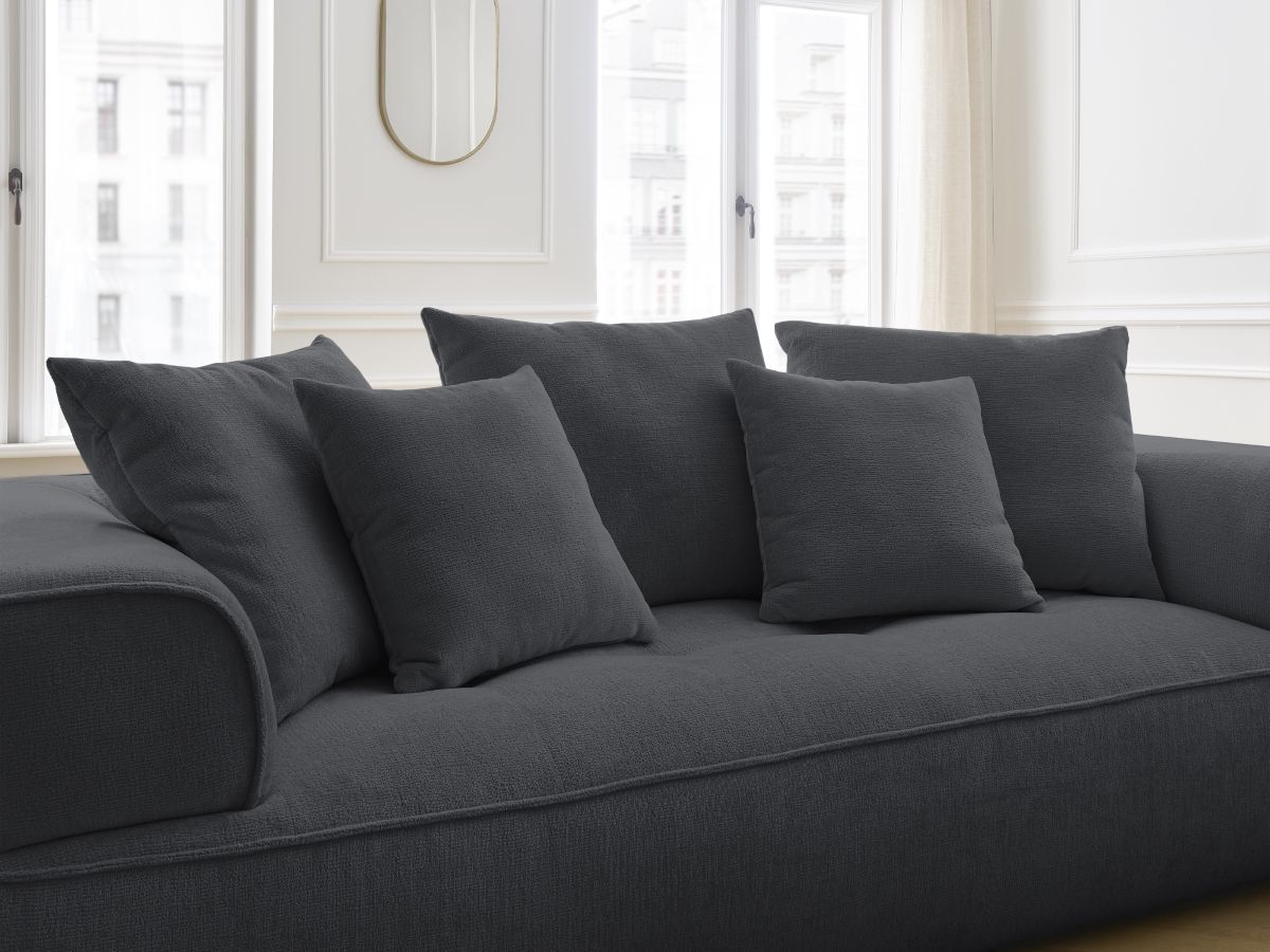 Bobochic Whesley Sofa 3-Sitzer Stoff Dunkelgrau