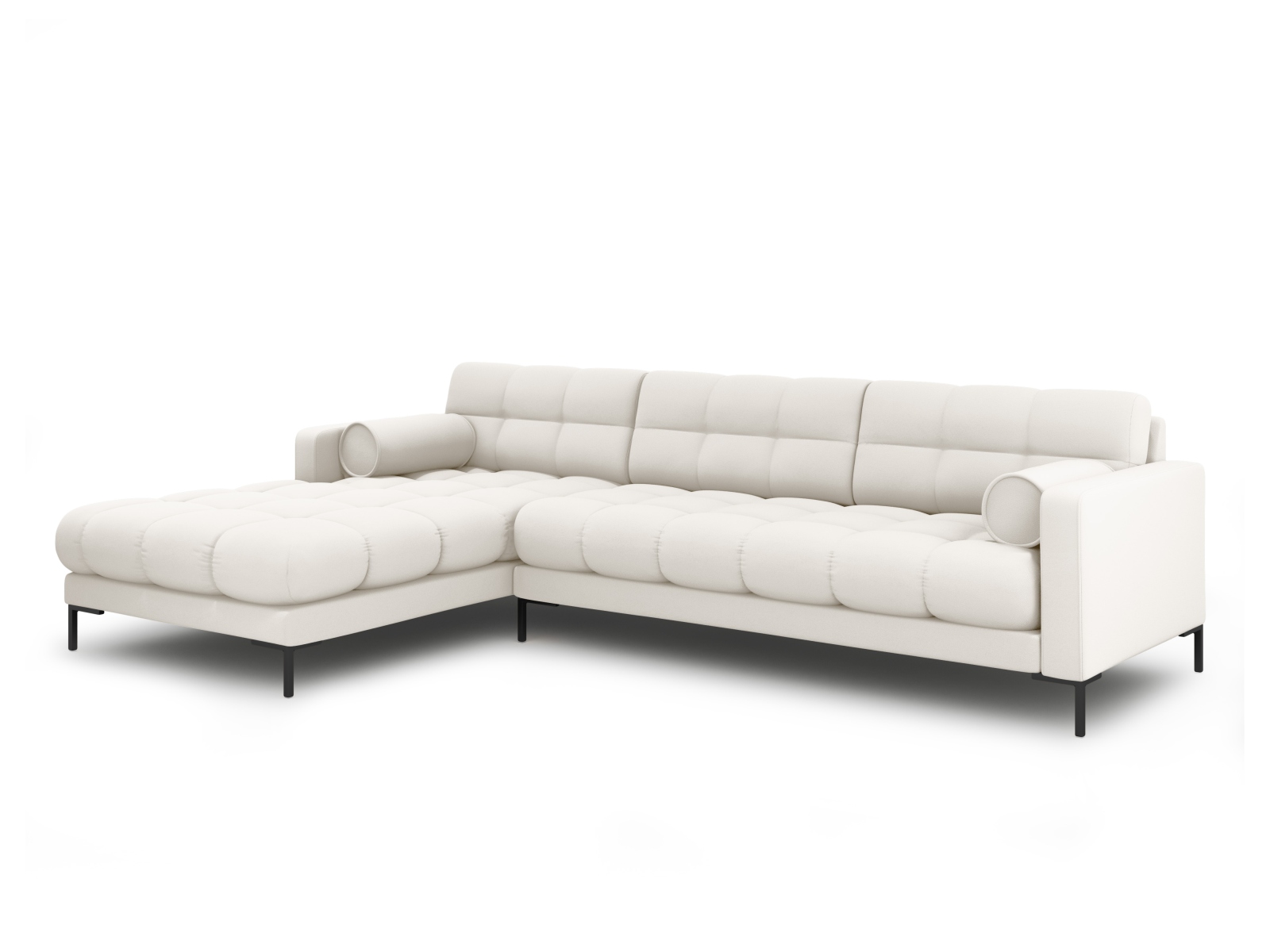 Cosmopolitan Design Ecksofa Bali 5-Sitzer Strukturierter Stoff Neve Helles Beige Links Beine Schwarzes Metall
