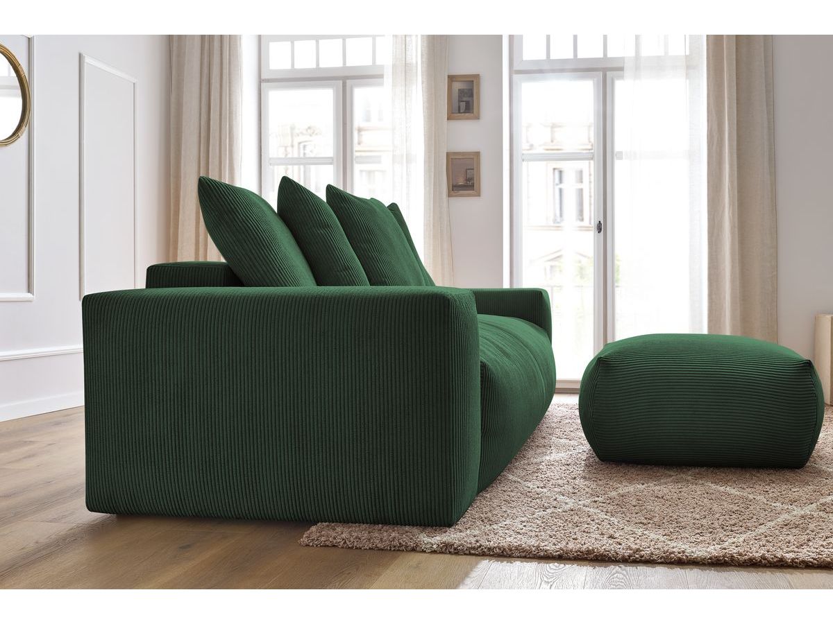 Bobochic Voltaire Schlafsofa 4-Sitzer mit Bettkasten und Pouf Cordsamt Grün