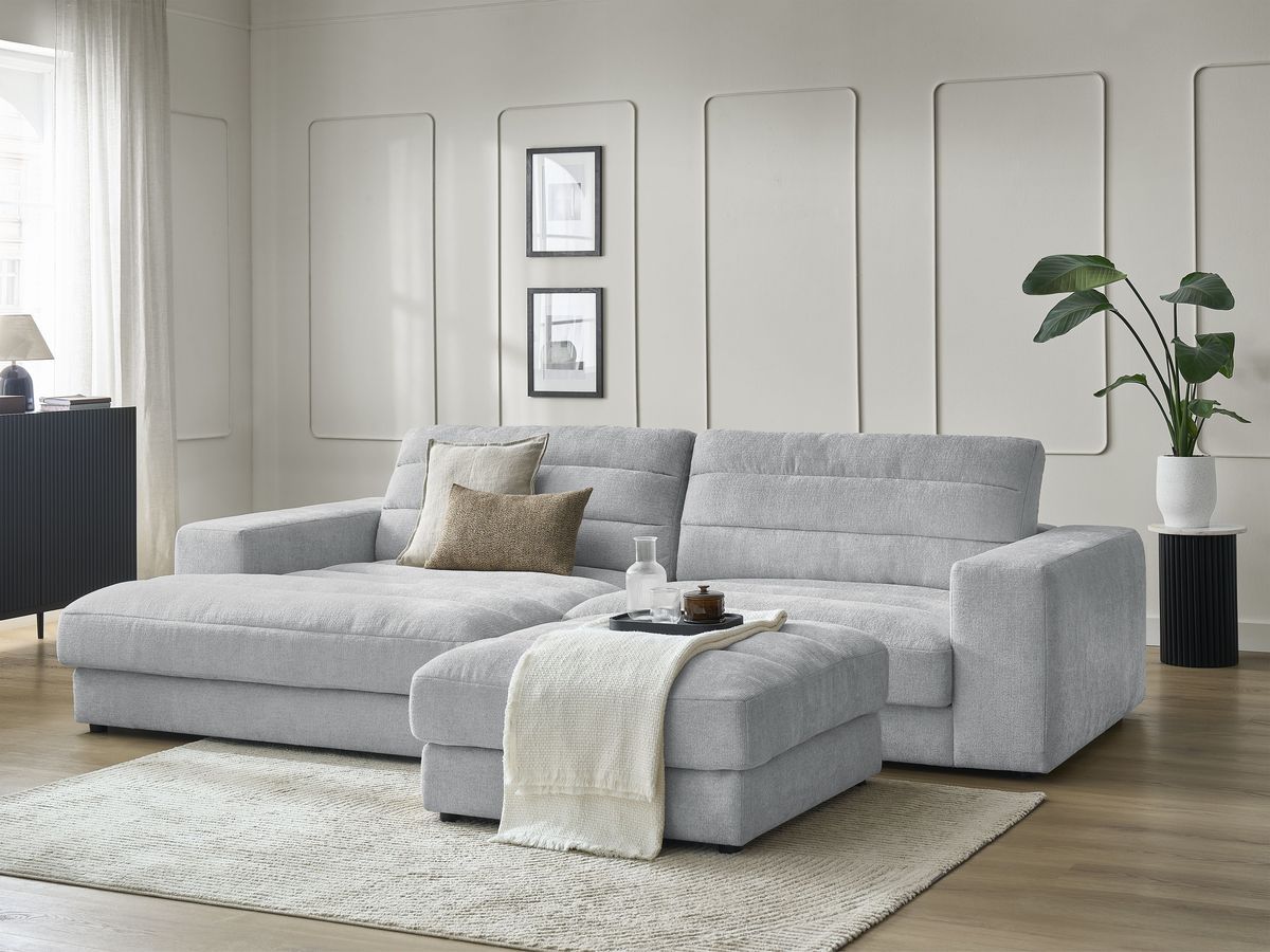 Bobochic Sierra Ecksofa mit Pouf Strukturstoff Hellgrau Ecke links