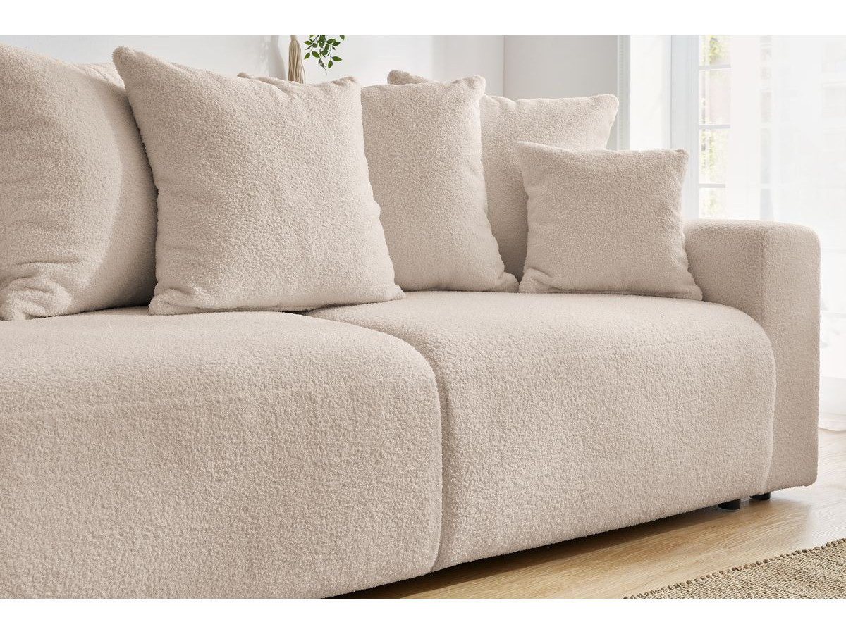 Bobochic Envy Schlafsofa 3-Sitzer mit Bettkasten und rundem Pouf Bouclé-Stoff Beige