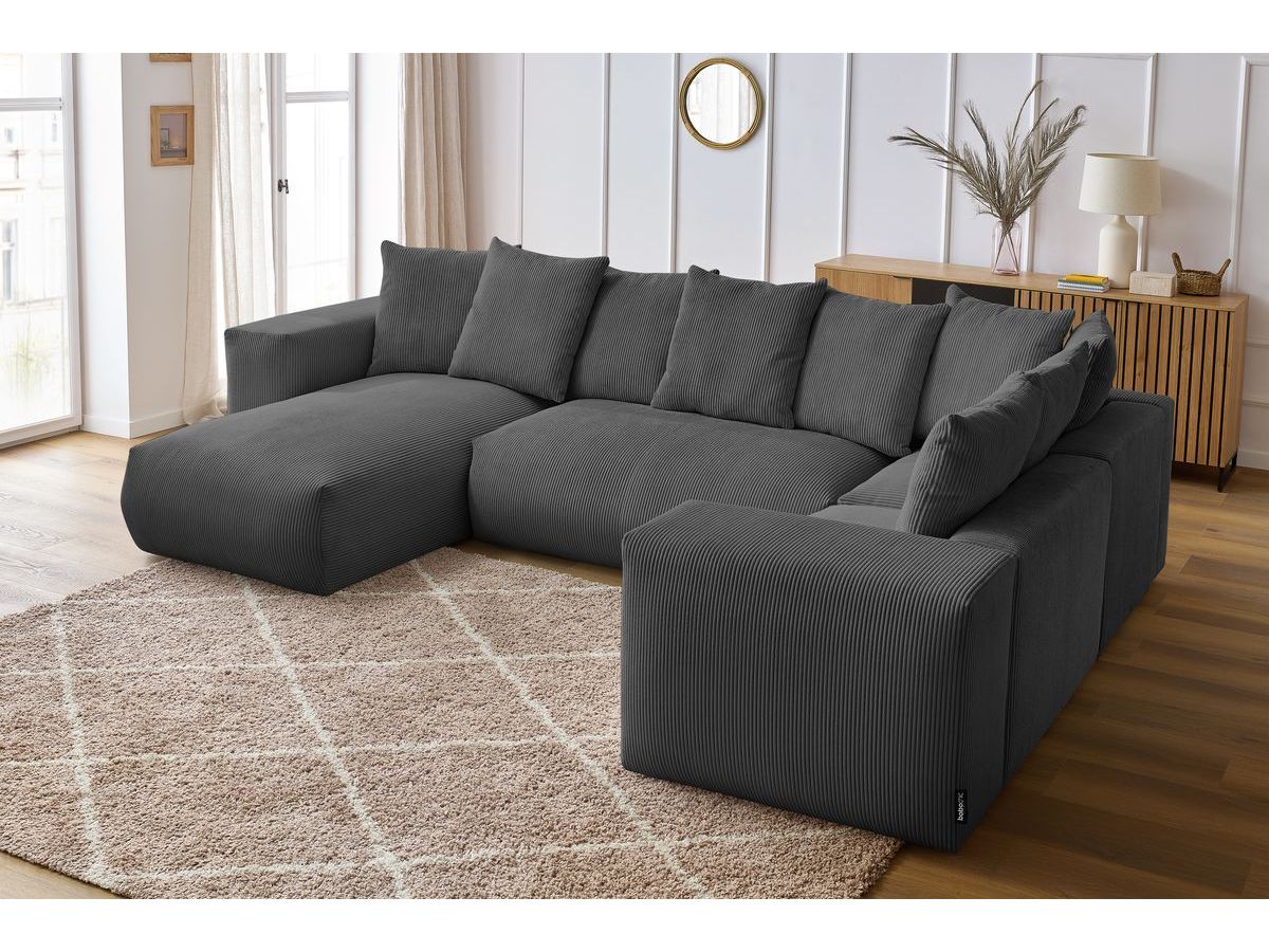 Bobochic Voltaire Wohnlandschaft 356 × 214 cm Cordsamt Dunkelgrau Ecke links