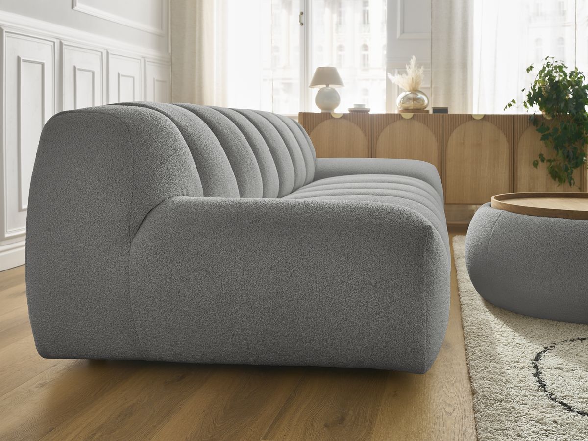 Bobochic Hayden Sofa 3-Sitzer mit Pouf 256 × 107 cm Bouclé-Stoff Dunkelgrau