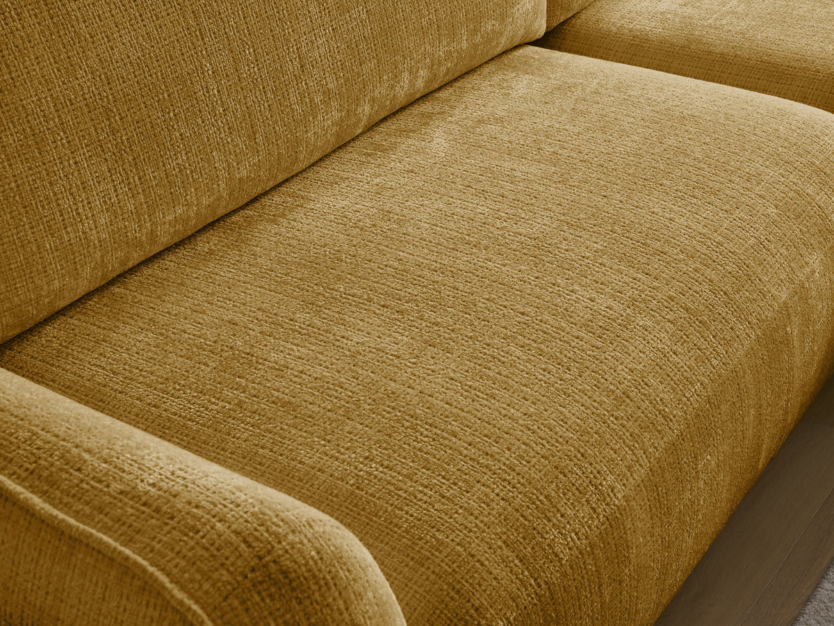 Bobochic Denise Ecksofa mit Schlaffunktion und Bettkasten 258 × 160 cm Strukturstoff Gelb Ecke rechts