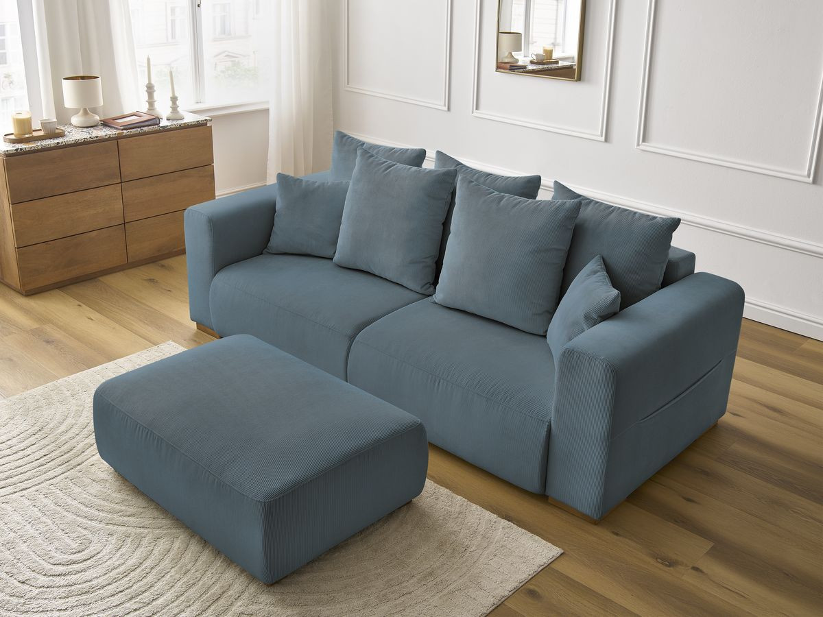 Bobochic Sidonie Sofa 4-Sitzer mit Pouf Cordsamt Dunkelblau