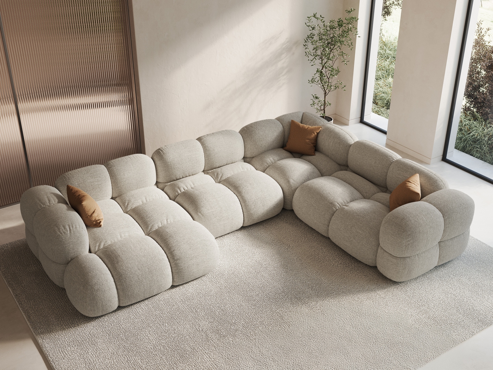 Cosmopolitan Design Panoramasofa Loretto 5-Sitzer Strukturierter Stoff Sorella Beige Rechts