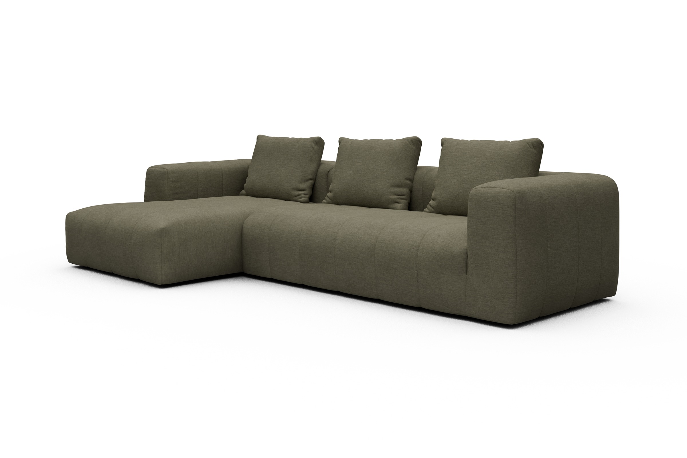 Ecksofa Hugo 2,5-Sitzer Armlehne rechts mit Chaiselongue Vivus-Dusty-Olive