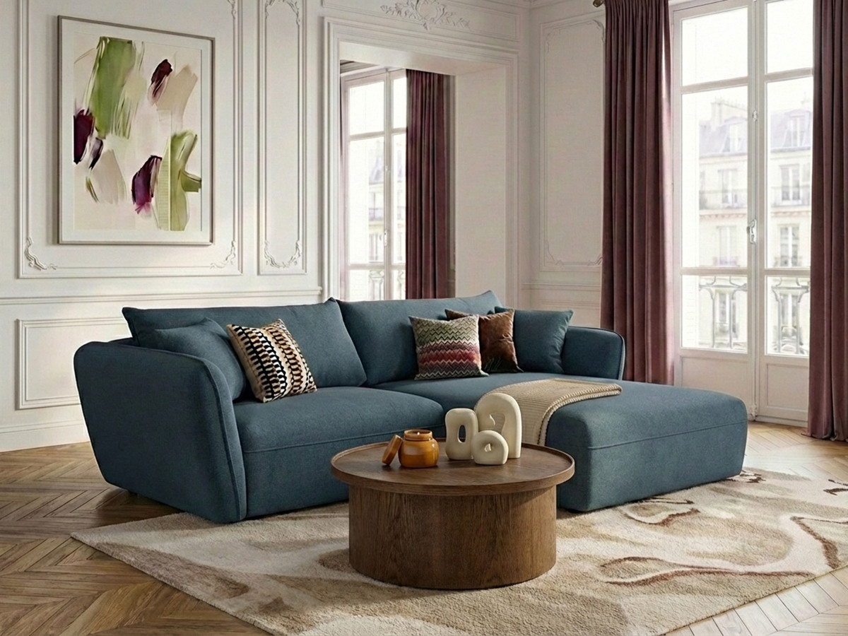 Bobochic Luigi Ecksofa Strukturstoff Blau Ecke rechts