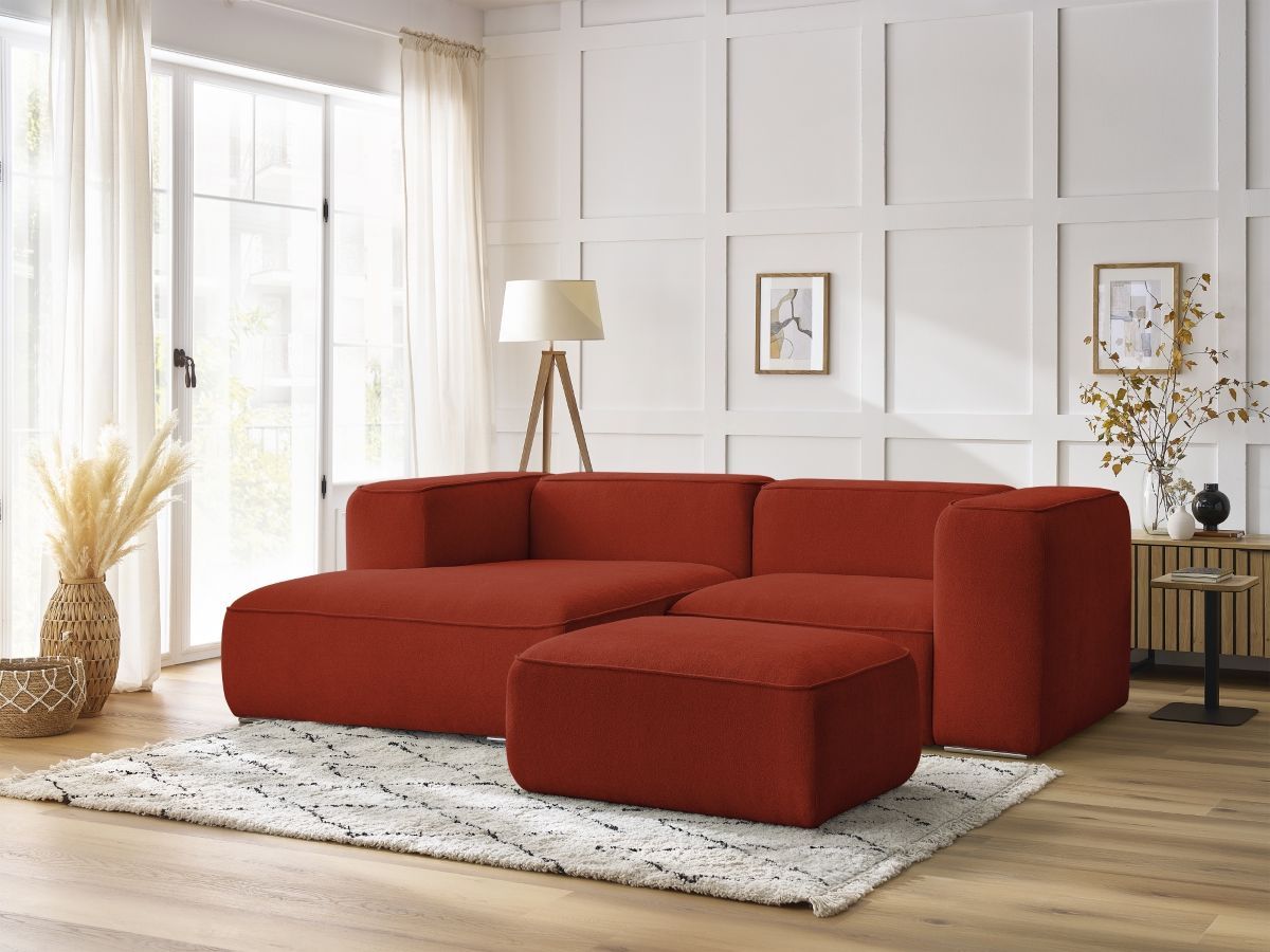 Bobochic Zephyr Ecksofa mit Pouf 260 × 165 cm Strukturstoff Orange Ecke links