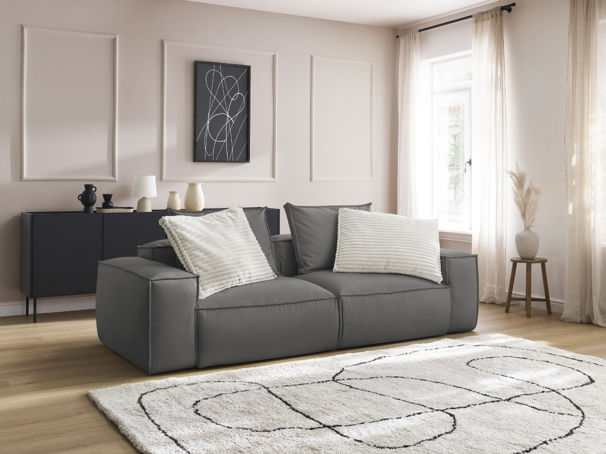 Bobochic Boheme Sofa 3-Sitzer Kunstleder Dunkelgrau