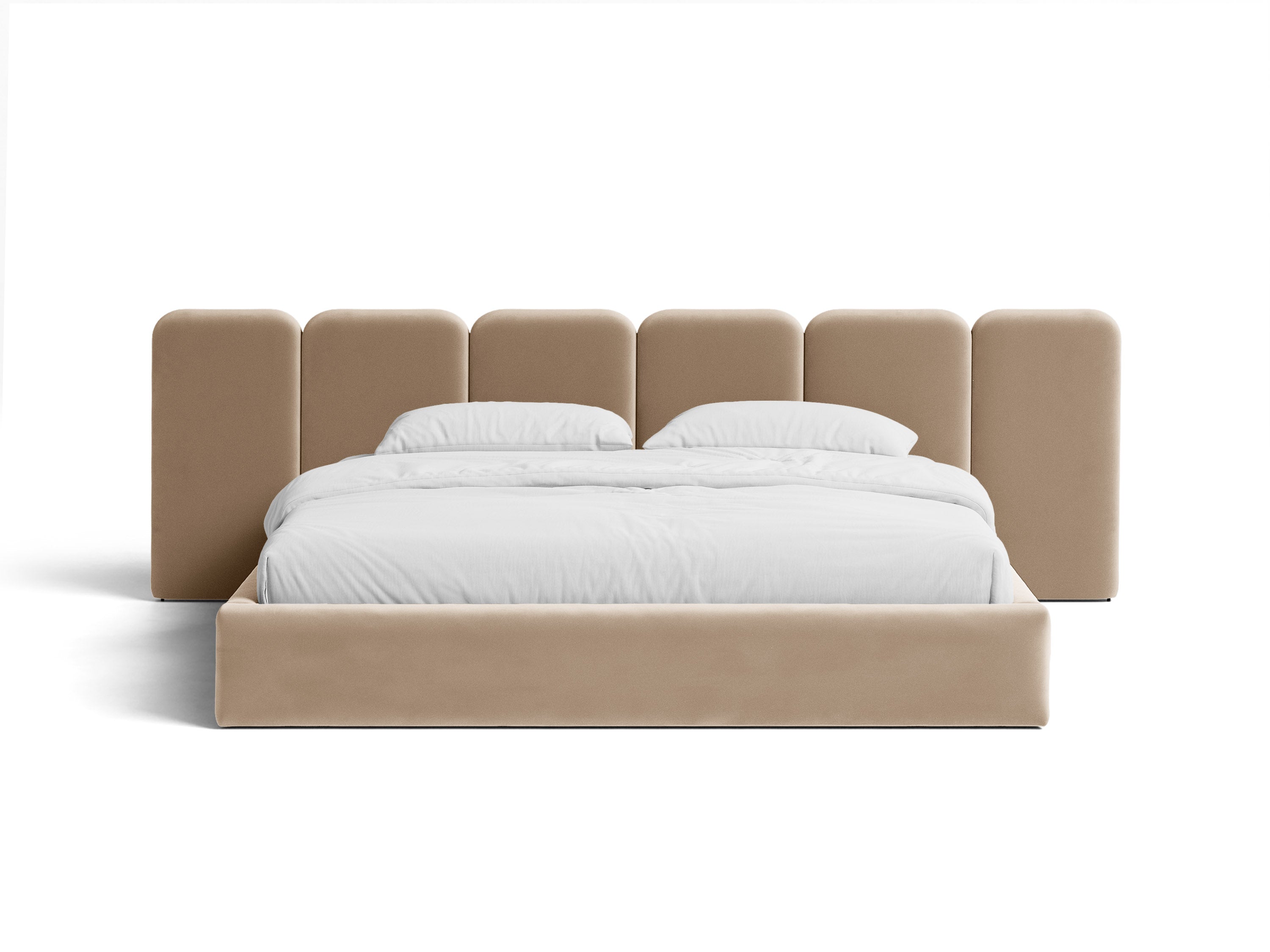 Micadoni Stauraumbett mit breitem Kopfteil Saga Samt Magic Velvet Mandelbeige 140x200