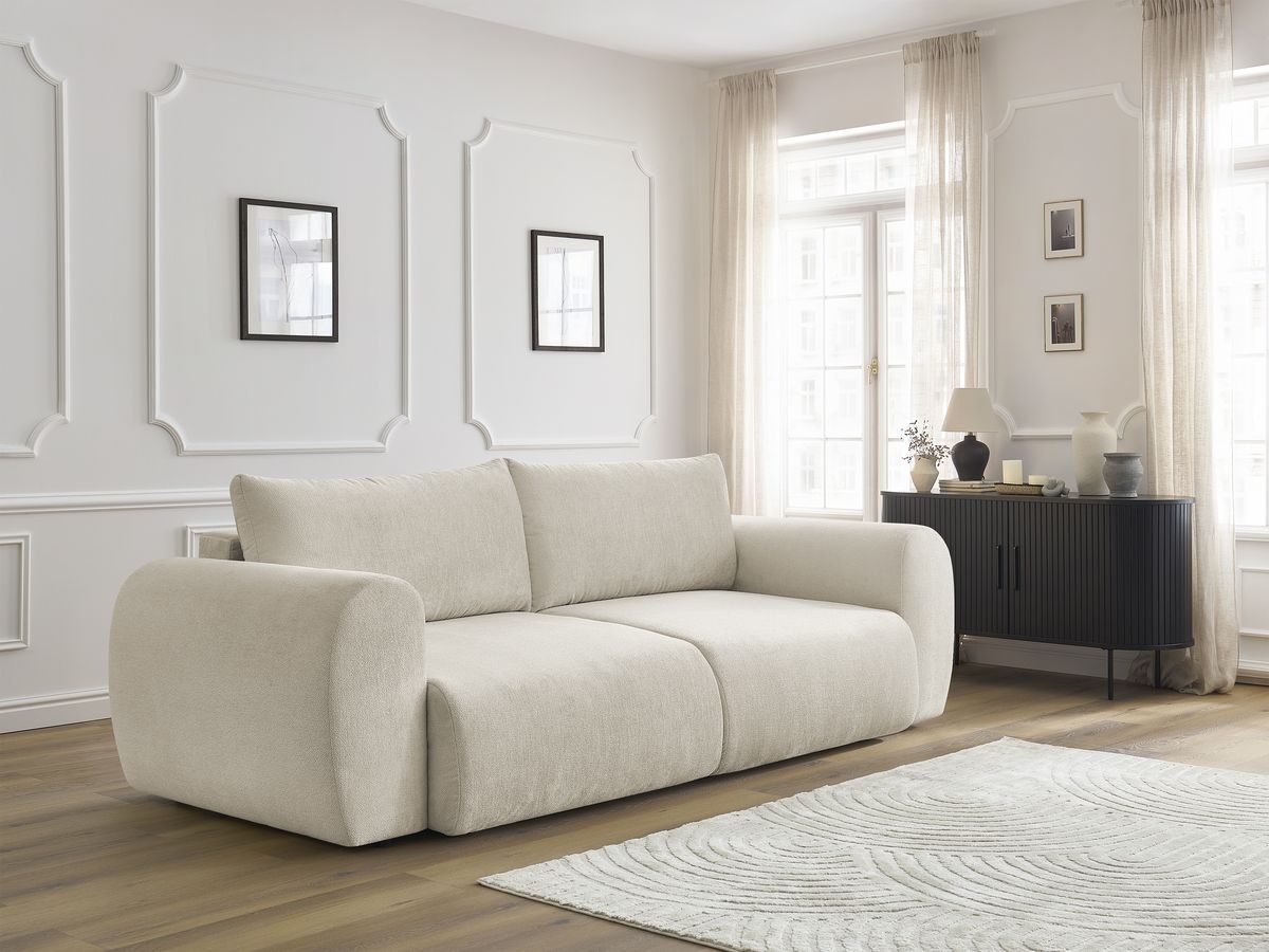 Bobochic Lucien Schlafsofa 3-Sitzer mit Bettkasten Stoff Beige