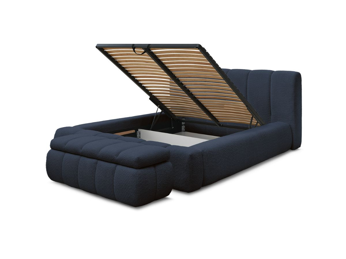 Bobochic Denali Polsterbett mit Bettkasten mit Bettbank Bouclé-Stoff Dunkelblau, Liegefläche 140 × 190 cm