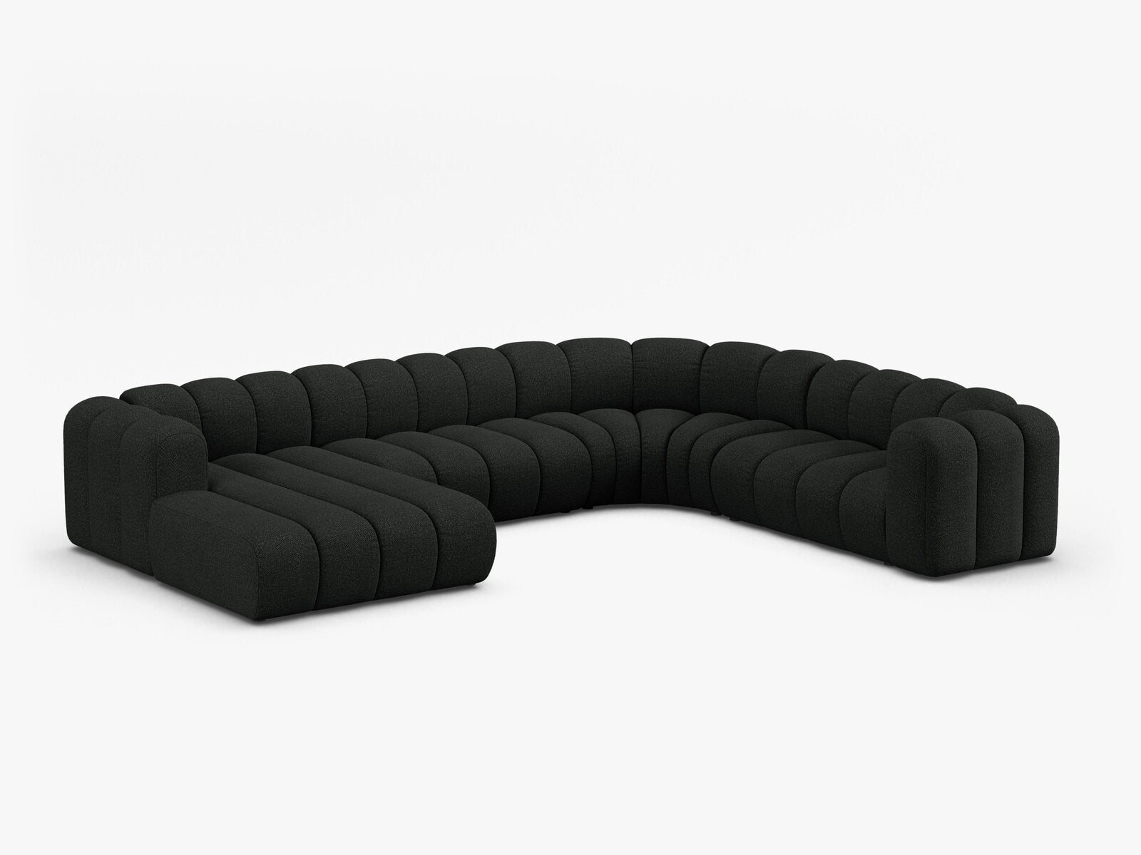 Micadoni Modulares Panorama Ecksofa Lupine 6-Sitzer Rechts Boucle Baloo Schwarz